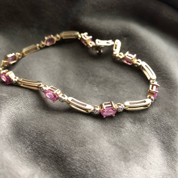 14k pink sapphire and diamond bracelet - Picture 2 of 8